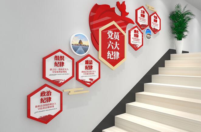 樓梯企業(yè)文化墻效果圖(圖3) 黨員六大紀律黨建樓梯文化墻