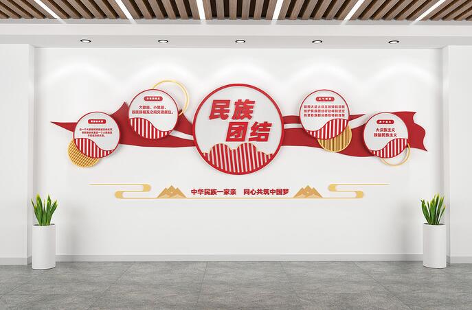 社區(qū)黨建文化墻創(chuàng)意設(shè)計(jì)圖片(圖4) 中國風(fēng)民族團(tuán)結(jié)黨建社區(qū)文化墻